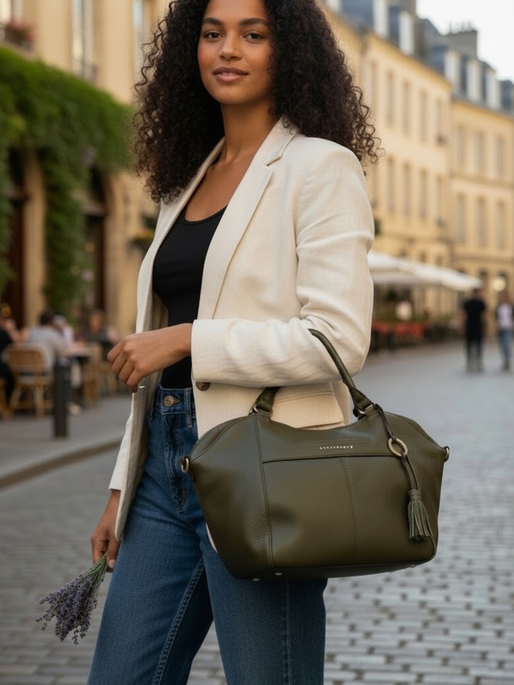 Sanctuary Olive Green Leather Tasseled Satchel Convertible Purse, HandBag, Tote